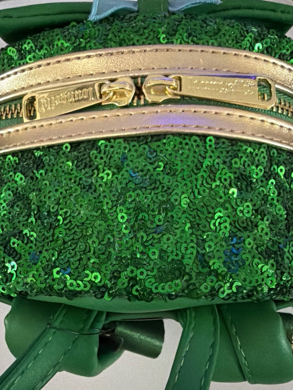 Loungefly Green Sequin Tinker Bell Mini Backpack with Gold Accents - Picture 4 of 4